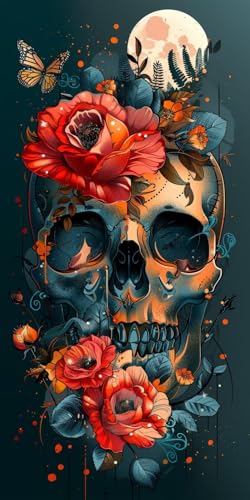 Malen Nach Zahlen Erwachsene Skeleton Malen Nach Zahlen Kits Blume, DIY Set Erwachsene Paint by Numbers mit Pinseln und Acrylfarben, DIY Handgemalt Ölgemälde Kit für Deko Wohnzimmer 30x60cm K-6068 von KUEAJIOU