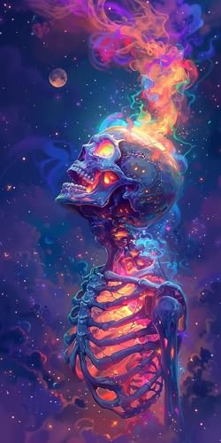 Malen Nach Zahlen Erwachsene Skeleton Malen Nach Zahlen Kits Flamme, DIY Set Erwachsene Paint by Numbers mit Pinseln und Acrylfarben, DIY Handgemalt Ölgemälde Kit für Deko Wohnzimmer 80x160cm C-2785 von KUEAJIOU