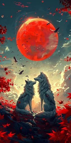 Malen Nach Zahlen Erwachsene Sonne, Malen Nach Zahlen Wolf, Paint by Numbers mit Pinseln und Acrylfarben, DIY Handgemalt Ölgemälde Kit für Deko Wohnzimmer Geschenke und Wohnzimmer Deko 100x200cm U-293 von KUEAJIOU