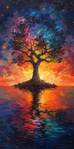 Malen Nach Zahlen Erwachsene Sonnenuntergang, Malen Nach Zahlen Baum, Paint by Numbers mit Pinseln und Acrylfarben, DIY Handgemalt Ölgemälde Kit für Deko Wohnzimmer und Wohnzimmer Deko 80x160cm P-7198 von KUEAJIOU