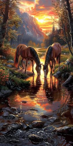 Malen Nach Zahlen Erwachsene Sonnenuntergang, Malen Nach Zahlen Horse, Paint by Numbers mit Pinseln und Acrylfarben, DIY Handgemalt Ölgemälde Kit für Deko Wohnzimmer und Wohnzimmer Deko 45x90cm U-5364 von KUEAJIOU