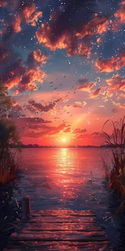 Malen Nach Zahlen Erwachsene Sonnenuntergang Malen Nach Zahlen Kits Landschaft, DIY Set Erwachsene Paint by Numbers mit Pinseln, DIY Handgemalt Ölgemälde Kit für Deko Wohnzimmer 30x60cm B-6920 von KUEAJIOU