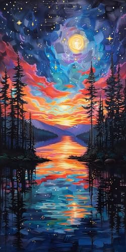 Malen Nach Zahlen Erwachsene Sonnenuntergang Malen Nach Zahlen Kits Landschaft, DIY Set Erwachsene Paint by Numbers mit Pinseln, DIY Handgemalt Ölgemälde Kit für Deko Wohnzimmer 30x60cm L-6718 von KUEAJIOU