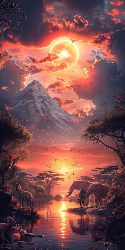 Malen Nach Zahlen Erwachsene Sonnenuntergang Malen Nach Zahlen Kits Landschaft, DIY Set Erwachsene Paint by Numbers mit Pinseln, DIY Handgemalt Ölgemälde Kit für Deko Wohnzimmer 50x100cm 2-6427 von KUEAJIOU