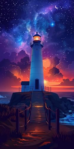 Malen Nach Zahlen Erwachsene Sonnenuntergang Malen Nach Zahlen Kits Leuchtturm, DIY Set Erwachsene Paint by Numbers mit Pinseln, DIY Handgemalt Ölgemälde Kit für Deko Wohnzimmer 30x60cm N-6624 von KUEAJIOU