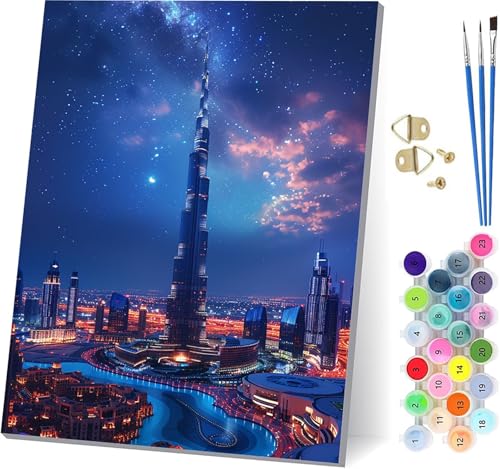 Malen Nach Zahlen Erwachsene Stadt Malen Nach Zahlen, DIY Set Erwachsene Nachtansicht, Paint by Numbers Kits mit 3 Pinseln und Pigment, für Deko Wohnzimmer und Wanddeko Geschenke 100x130cm 0-7119 von KUEAJIOU