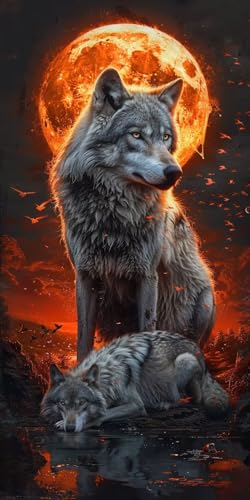 Malen Nach Zahlen Erwachsene Wolf, Malen Nach Zahlen Mond, Paint by Numbers mit Pinseln und Acrylfarben, DIY Handgemalt Ölgemälde Kit für Deko Wohnzimmer und Wohnzimmer Deko Geschenke 70x140cm C-9042 Malen Nach Zahlen Erwachsene Wolf, Malen Nach Zahlen Mond, Paint by Numbers mit Pinseln und Acrylfarben, DIY Handgemalt Ölgemälde Kit für Deko Wohnzimmer und Wohnzimmer Deko Geschenke 70x140cm C-9042 von KUEAJIOU