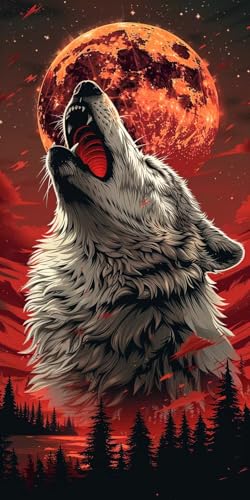 Malen Nach Zahlen Erwachsene Wolf Malen Nach Zahlen Kits Sonne, DIY Set Erwachsene Paint by Numbers mit Pinseln und Acrylfarben, DIY Handgemalt Ölgemälde Kit für Deko Wohnzimmer 70x140cm 0-9750 von KUEAJIOU