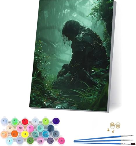 Mann Malen Nach Zahlen Erwachsene Mit Rahmen, Malen Nach Zahlen Landschaft, DIY Set Erwachsene Mit 3 Pinseln und Acrylfarbe, Paint by Numbers für Deko Wohnzimmer, Geschenke für Frauen 70x95cm V-6930 von KUEAJIOU