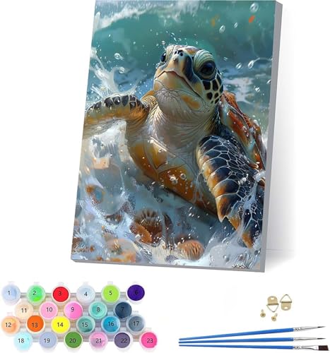 MeeresschildkröTen Malen Nach Zahlen Erwachsene Mit Rahmen, Malen Nach Zahlen Ozean, DIY Set Erwachsene Mit 3 Pinseln und Acrylfarbe, Deko Wohnzimmer und Wanddeko, Geschenke für Frauen 70x95cm 8-7678 von KUEAJIOU