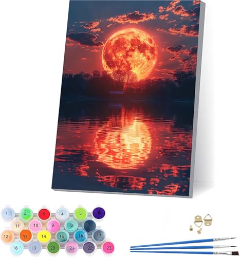 Mond Malen Nach Zahlen Erwachsene Mit Rahmen, Malen Nach Zahlen Landschaft, DIY Set Erwachsene Mit 3 Pinseln und Acrylfarbe Knitterfreie Leinwand, Paint by Numbers für Deko Wohnzimmer 70x95cm 4-8119 Mond Malen Nach Zahlen Erwachsene Mit Rahmen, Malen Nach Zahlen Landschaft, DIY Set Erwachsene Mit 3 Pinseln und Acrylfarbe Knitterfreie Leinwand, Paint by Numbers für Deko Wohnzimmer 70x95cm 4-8119 von KUEAJIOU