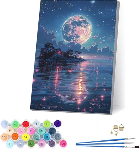 Mond Malen Nach Zahlen Erwachsene Mit Rahmen, Malen Nach Zahlen Sternenhimmel, DIY Set Erwachsene Mit 3 Pinseln und Acrylfarbe Knitterfreie Leinwand, Deko Wohnzimmer und Wanddeko 100x135cm 8-6094 Mond Malen Nach Zahlen Erwachsene Mit Rahmen, Malen Nach Zahlen Sternenhimmel, DIY Set Erwachsene Mit 3 Pinseln und Acrylfarbe Knitterfreie Leinwand, Deko Wohnzimmer und Wanddeko 100x135cm 8-6094 von KUEAJIOU