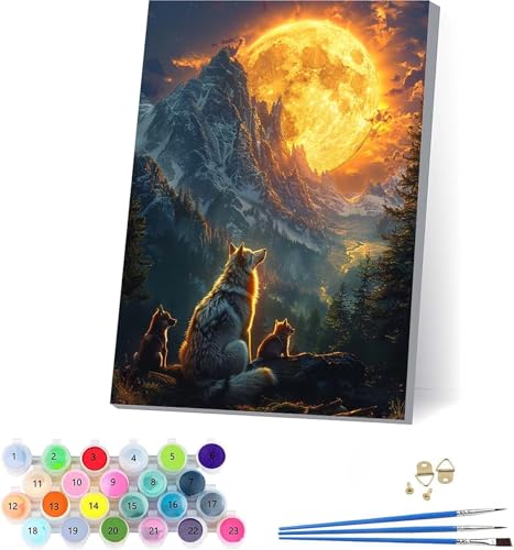 Mond Malen Nach Zahlen Erwachsene Mit Rahmen, Malen Nach Zahlen Wolf, DIY Set Erwachsene Mit 3 Pinseln und Acrylfarbe, Paint by Numbers für Deko Wohnzimmer, Geschenke für Frauen 100x135cm 0-7784 Mond Malen Nach Zahlen Erwachsene Mit Rahmen, Malen Nach Zahlen Wolf, DIY Set Erwachsene Mit 3 Pinseln und Acrylfarbe, Paint by Numbers für Deko Wohnzimmer, Geschenke für Frauen 100x135cm 0-7784 von KUEAJIOU