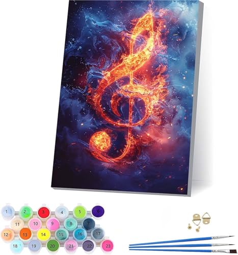 Musical Notes Malen Nach Zahlen Erwachsene Mit Rahmen, Malen Nach Zahlen Flamme, DIY Set Erwachsene Mit 3 Pinseln und Acrylfarbe, Deko Wohnzimmer und Wanddeko, Geschenke für Frauen 100x130cm R-9407 von KUEAJIOU