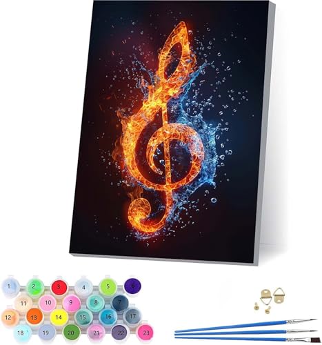 Musical Notes Malen Nach Zahlen Erwachsene Mit Rahmen, Malen Nach Zahlen Flamme, DIY Set Erwachsene Mit 3 Pinseln und Acrylfarbe, Deko Wohnzimmer und Wanddeko, Geschenke für Frauen 70x95cm 3-8025 von KUEAJIOU