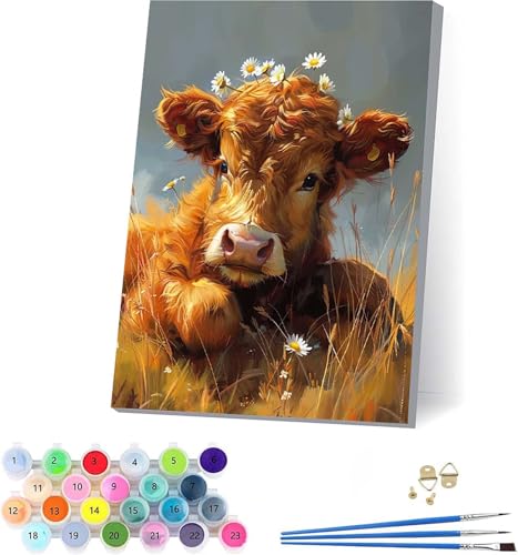 Ochse Malen Nach Zahlen Erwachsene Mit Rahmen, Malen Nach Zahlen Blume, DIY Set Erwachsene Mit 3 Pinseln und Acrylfarbe Knitterfreie Leinwand, Paint by Numbers für Deko Wohnzimmer 70x95cm K-3717 Ochse Malen Nach Zahlen Erwachsene Mit Rahmen, Malen Nach Zahlen Blume, DIY Set Erwachsene Mit 3 Pinseln und Acrylfarbe Knitterfreie Leinwand, Paint by Numbers für Deko Wohnzimmer 70x95cm K-3717 von KUEAJIOU