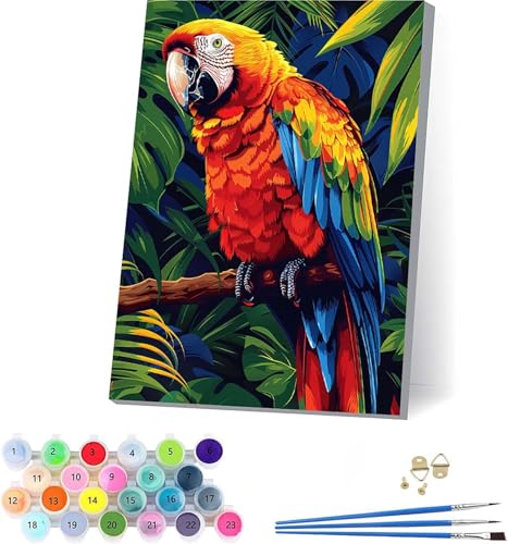 Papagei Malen Nach Zahlen Erwachsene Mit Rahmen, Malen Nach Zahlen Pflanzen, DIY Set Erwachsene Mit 3 Pinseln und Acrylfarbe, Paint by Numbers für Deko Wohnzimmer, Geschenke für Frauen 70x95cm 3-4580 von KUEAJIOU