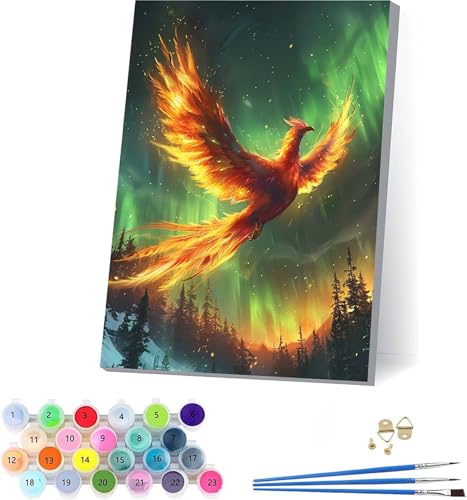 PhöNix Malen Nach Zahlen Erwachsene Mit Rahmen, Malen Nach Zahlen Aurora, DIY Set Erwachsene Mit 3 Pinseln und Acrylfarbe, Paint by Numbers für Deko Wohnzimmer, Geschenke für Frauen 70x95cm C-4878 von KUEAJIOU