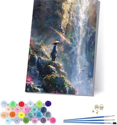 Regenbogen Malen Nach Zahlen Erwachsene Mit Rahmen, Malen Nach Zahlen Landschaft, DIY Set Erwachsene Mit 3 Pinseln und Acrylfarbe, Deko Wohnzimmer und Wanddeko, Geschenke für Frauen 100x130cm 9-8104 von KUEAJIOU