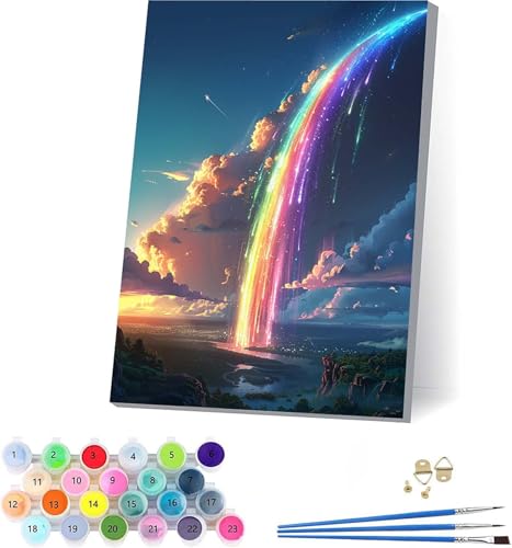 Regenbogen Malen Nach Zahlen Erwachsene Mit Rahmen, Malen Nach Zahlen Landschaft, DIY Set Erwachsene Mit 3 Pinseln und Acrylfarbe, Deko Wohnzimmer und Wanddeko, Geschenke für Frauen 100x135cm A-4820 von KUEAJIOU