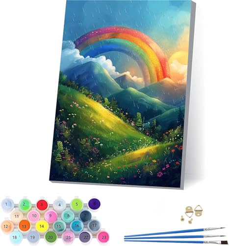 Regenbogen Malen Nach Zahlen Erwachsene Mit Rahmen, Malen Nach Zahlen Landschaft, DIY Set Erwachsene Mit 3 Pinseln und Acrylfarbe Knitterfreie Leinwand, Deko Wohnzimmer und Wanddeko 70x95cm H-3992 Regenbogen Malen Nach Zahlen Erwachsene Mit Rahmen, Malen Nach Zahlen Landschaft, DIY Set Erwachsene Mit 3 Pinseln und Acrylfarbe Knitterfreie Leinwand, Deko Wohnzimmer und Wanddeko 70x95cm H-3992 von KUEAJIOU