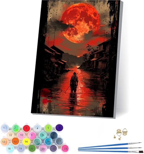 Samurai Malen Nach Zahlen Erwachsene Mit Rahmen, Malen Nach Zahlen Rivers, DIY Set Erwachsene Mit 3 Pinseln und Acrylfarbe, Paint by Numbers für Deko Wohnzimmer, Geschenke für Frauen 30x40cm 3-4451 von KUEAJIOU