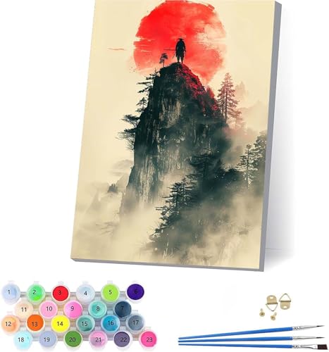 Samurai Malen Nach Zahlen Erwachsene Mit Rahmen, Malen Nach Zahlen Sonne, DIY Set Erwachsene Mit 3 Pinseln und Acrylfarbe, Paint by Numbers für Deko Wohnzimmer, Geschenke für Frauen 100x130cm 2-2561 von KUEAJIOU