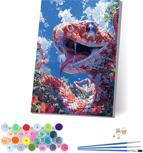 Schlange Malen Nach Zahlen Erwachsene Mit Rahmen, Malen Nach Zahlen Abstrakt, DIY Set Erwachsene Mit 3 Pinseln und Acrylfarbe Knitterfreie Leinwand, Deko Wohnzimmer und Wanddeko 100x130cm U-2323 von KUEAJIOU