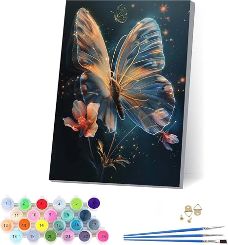 Schmetterling Malen Nach Zahlen Erwachsene Mit Rahmen, Malen Nach Zahlen Blume, DIY Set Erwachsene Mit 3 Pinseln und Acrylfarbe Knitterfreie Leinwand, Deko Wohnzimmer und Wanddeko 100x135cm M-1888 von KUEAJIOU