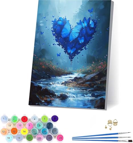 Schmetterling Malen Nach Zahlen Erwachsene Mit Rahmen, Malen Nach Zahlen Herz, DIY Set Erwachsene Mit 3 Pinseln und Acrylfarbe Knitterfreie Leinwand, Deko Wohnzimmer und Wanddeko 70x95cm A-3827 von KUEAJIOU