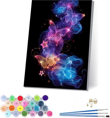 Schmetterling Malen Nach Zahlen Erwachsene Mit Rahmen, Malen Nach Zahlen Traum, DIY Set Erwachsene Mit 3 Pinseln und Acrylfarbe, Deko Wohnzimmer und Wanddeko, Geschenke für Frauen 100x130cm X-5569 von KUEAJIOU
