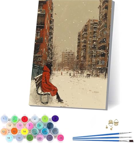 Schneeszene Malen Nach Zahlen Erwachsene Mit Rahmen, Malen Nach Zahlen Frau, DIY Set Erwachsene Mit 3 Pinseln und Acrylfarbe, Paint by Numbers für Deko Wohnzimmer, Geschenke für Frauen 30x40cm S-6958 von KUEAJIOU