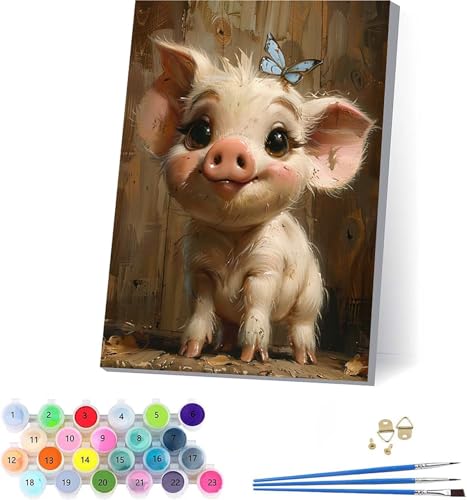 Schwein Malen Nach Zahlen Erwachsene Mit Rahmen, Malen Nach Zahlen Schmetterling, DIY Set Erwachsene Mit 3 Pinseln und Acrylfarbe Knitterfreie Leinwand, Deko Wohnzimmer und Wanddeko 70x95cm J-4075 von KUEAJIOU