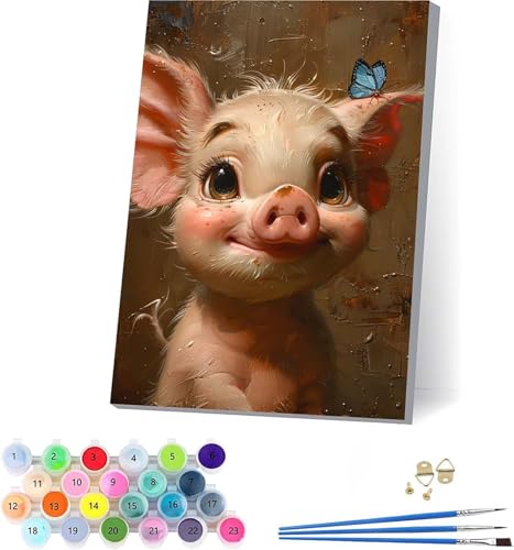 Schwein Malen Nach Zahlen Erwachsene Mit Rahmen, Malen Nach Zahlen Schmetterling, DIY Set Erwachsene Mit 3 Pinseln und Acrylfarbe Knitterfreie Leinwand, Deko Wohnzimmer und Wanddeko 70x95cm P-6541 von KUEAJIOU