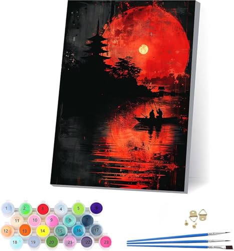 Sonne Malen Nach Zahlen Erwachsene Mit Rahmen, Malen Nach Zahlen Landschaft, DIY Set Erwachsene Mit 3 Pinseln und Acrylfarbe Knitterfreie Leinwand, Paint by Numbers für Deko Wohnzimmer 50x65cm 7-8400 von KUEAJIOU