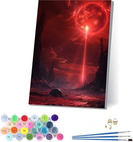 Sonne Malen Nach Zahlen Erwachsene Mit Rahmen, Malen Nach Zahlen Landschaft, DIY Set Erwachsene Mit 3 Pinseln und Acrylfarbe Knitterfreie Leinwand, Paint by Numbers für Deko Wohnzimmer 70x95cm X-8802 von KUEAJIOU