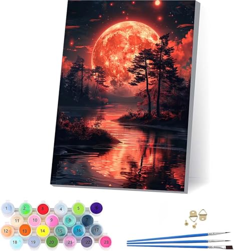 Sonne Malen Nach Zahlen Erwachsene Mit Rahmen, Malen Nach Zahlen Rivers, DIY Set Erwachsene Mit 3 Pinseln und Acrylfarbe, Paint by Numbers für Deko Wohnzimmer, Geschenke für Frauen 30x40cm O-6901 von KUEAJIOU