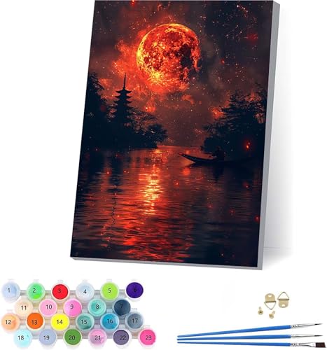 Sonne Malen Nach Zahlen Erwachsene Mit Rahmen, Malen Nach Zahlen Sternenhimmel, DIY Set Erwachsene Mit 3 Pinseln und Acrylfarbe Knitterfreie Leinwand, Deko Wohnzimmer und Wanddeko 50x65cm N-7337 von KUEAJIOU
