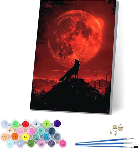 Sonne Malen Nach Zahlen Erwachsene Mit Rahmen, Malen Nach Zahlen Wolf, DIY Set Erwachsene Mit 3 Pinseln und Acrylfarbe Knitterfreie Leinwand, Paint by Numbers für Deko Wohnzimmer 50x65cm Z-4846 von KUEAJIOU