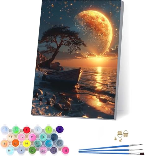 Sonnenuntergang Malen Nach Zahlen Erwachsene Mit Rahmen, Malen Nach Zahlen Baum, DIY Set Erwachsene Mit 3 Pinseln und Acrylfarbe Knitterfreie Leinwand, Deko Wohnzimmer und Wanddeko 70x95cm 3-6395 von KUEAJIOU