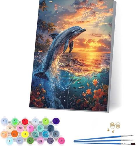 Sonnenuntergang Malen Nach Zahlen Erwachsene Mit Rahmen, Malen Nach Zahlen Delphin, DIY Set Erwachsene Mit 3 Pinseln und Acrylfarbe, Deko Wohnzimmer und Wanddeko, Geschenke für Frauen 100x135cm A-2785 Sonnenuntergang Malen Nach Zahlen Erwachsene Mit Rahmen, Malen Nach Zahlen Delphin, DIY Set Erwachsene Mit 3 Pinseln und Acrylfarbe, Deko Wohnzimmer und Wanddeko, Geschenke für Frauen 100x135cm A-2785 von KUEAJIOU