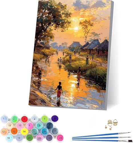 Sonnenuntergang Malen Nach Zahlen Erwachsene Mit Rahmen, Malen Nach Zahlen Landschaft, DIY Set Erwachsene Mit 3 Pinseln und Acrylfarbe, Deko Wohnzimmer und Wanddeko, Geschenke für Frauen 30x40cm 0-697 von KUEAJIOU