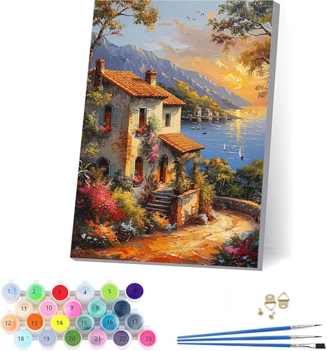 Sonnenuntergang Malen Nach Zahlen Erwachsene Mit Rahmen, Malen Nach Zahlen Landschaft, DIY Set Erwachsene Mit 3 Pinseln und Acrylfarbe, Deko Wohnzimmer und Wanddeko, Geschenke für Frauen 30x40cm 1-638 von KUEAJIOU