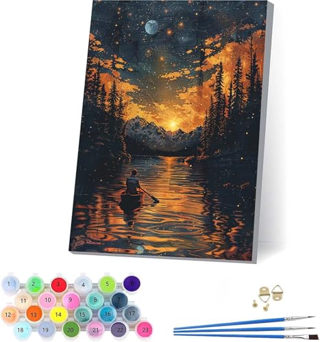 Sonnenuntergang Malen Nach Zahlen Erwachsene Mit Rahmen, Malen Nach Zahlen Landschaft, DIY Set Erwachsene Mit 3 Pinseln und Acrylfarbe, Deko Wohnzimmer und Wanddeko, Geschenke für Frauen 40x50cm 2-996 von KUEAJIOU