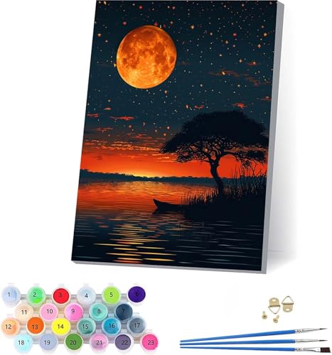 Sonnenuntergang Malen Nach Zahlen Erwachsene Mit Rahmen, Malen Nach Zahlen Landschaft, DIY Set Erwachsene Mit 3 Pinseln und Acrylfarbe, Deko Wohnzimmer und Wanddeko, Geschenke für Frauen 40x50cm N-628 von KUEAJIOU