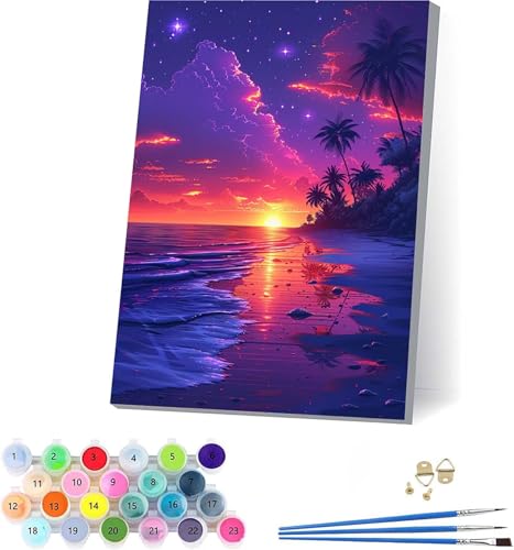 Sonnenuntergang Malen Nach Zahlen Erwachsene Mit Rahmen, Malen Nach Zahlen Landschaft, DIY Set Erwachsene Mit 3 Pinseln und Acrylfarbe, Deko Wohnzimmer und Wanddeko, Geschenke für Frauen 70x95cm 9-692 von KUEAJIOU