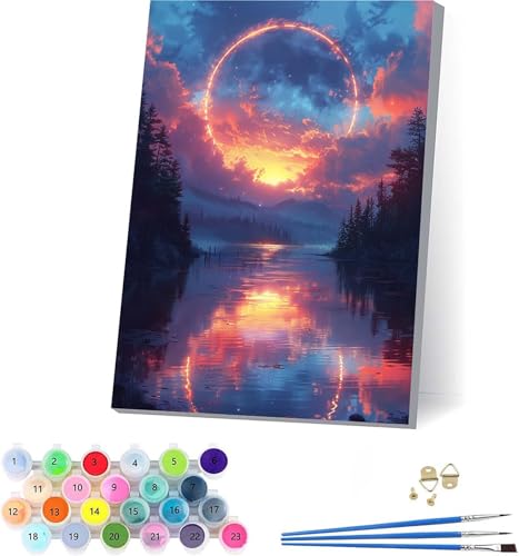 Sonnenuntergang Malen Nach Zahlen Erwachsene Mit Rahmen, Malen Nach Zahlen Landschaft, DIY Set Erwachsene Mit 3 Pinseln und Acrylfarbe Knitterfreie Leinwand, Deko Wohnzimmer und Wanddeko 70x95cm C-197 von KUEAJIOU