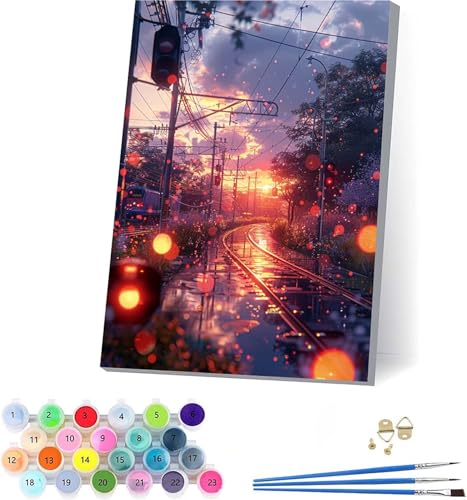 Sonnenuntergang Malen Nach Zahlen Erwachsene Mit Rahmen, Malen Nach Zahlen Landschaft, DIY Set Erwachsene Mit 3 Pinseln und Acrylfarbe Knitterfreie Leinwand, Deko Wohnzimmer und Wanddeko 70x95cm F-687 von KUEAJIOU