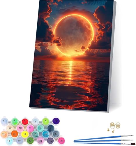 Sonnenuntergang Malen Nach Zahlen Erwachsene Mit Rahmen, Malen Nach Zahlen Ozean, DIY Set Erwachsene Mit 3 Pinseln und Acrylfarbe, Deko Wohnzimmer und Wanddeko, Geschenke für Frauen 100x130cm 0-1149 von KUEAJIOU