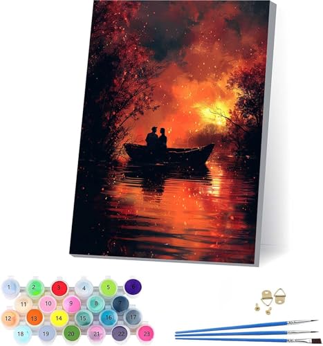 Sonnenuntergang Malen Nach Zahlen Erwachsene Mit Rahmen, Malen Nach Zahlen Paar, DIY Set Erwachsene Mit 3 Pinseln und Acrylfarbe Knitterfreie Leinwand, Deko Wohnzimmer und Wanddeko 70x95cm 7-6579 von KUEAJIOU
